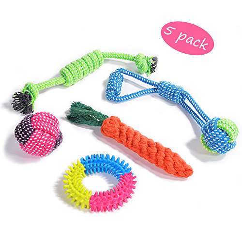 Juguetes para Perros, Puppy Chew Dog Rope Dentición Juguetes Interactivos, Corda Set di Denti Dentali Pulizia Giocattolo per Piccoli e Medi Cani - 5 Pack