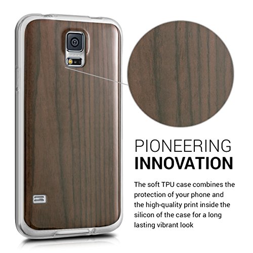 kwmobile Funda para Samsung Galaxy S5   S5 Neo   S5 LTE    S5 Duos - forro de TPU silicona cover protector para m  vil - Case Dise  o Madera palo de rosa marr  n oscuro