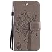 Produktbild Huawei Y5 2017 / Y6 2017 Hülle, Chreey Prägung [Katze Baum] Muster PU Leder Hülle Flip Case Wallet Cover mit Kartenschlitz Handyhülle Etui Schutztasche [Grau]