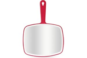 DVHOK Miroir à Main, avec Poignée et Trou de Suspension, Miroir de Coiffure de Salon, Rouge 26.4 x 18.8 cm