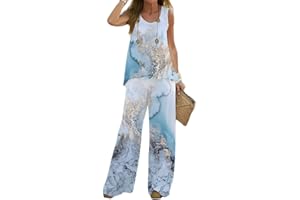 shownicer Ensemble Femme Elegant Pantalon Été Costume 2 Piece Lâche Imprimé sans Manches Camisole Vintage et Pantalon Décontracté Casual Survêtement Suit