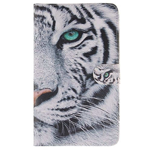 Cozy Hut Schutzhülle für Samsung Galaxy Tab 4 7.0 Zoll SM-T230 Hülle Cartoon Tiger Muster Flip Cover Case Book Soft PU Leder Bunt Painted Tasche Scratch Resistance Ledertasche Etui Rückseite Backcover mit Stand Function Magnetverschluss für Samsung Galaxy Tab 4 7.0 Zoll SM-T230 - White Tiger