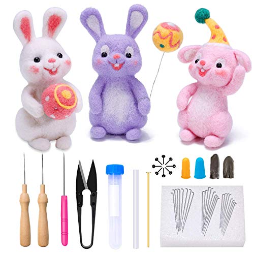 KA MAI KA - Kit de Fieltro de Lana, Aguja de Animales, enfilada, Regalo para niñas, Fieltro de Lana, Conejo con Instrucciones para Principiantes, DIY