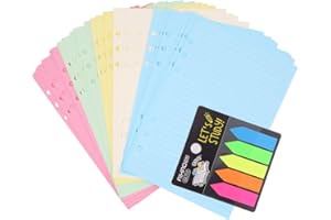 Geluode Lot de 2 paquets de papier de rechange A5 Pages intérieures en vrac 100 feuilles 200 pages 6 trous Carnet rempli avec papier de doublure intérieure ,100 étiquettes pour notes, 14.2 x 21 cm