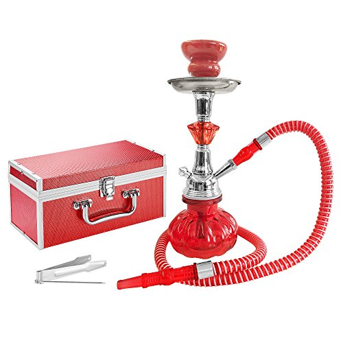 Mianova Orientalische Shisha inkl. Kohle, 5 Mundstücke und Zange – 25cm / Rot - 2
