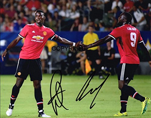 LIMITED EDITION ROMELU LUKAKU PAUL POGBA SIGNED PHOTOGRAPH + CERT PRINTED AUTOGRAPH
