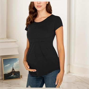 Damen Umstandsshirt Mit Mesh-Ärmeln – Swiss Dot Bluse, Lange Laternenärmel, Tailliert Für Schwangere