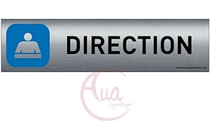 AUA SIGNALETIQUE - Plaque de porte Aluminium brossé imprimé AluSign - 200x50 mm - Double Face adhésif au dos - Impression UV directement sur l'aluminium (Pas de contre collage) (Direction)