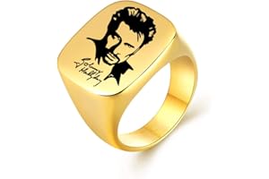 AFSTALR Johnny Hallyday Bague Chevalière Homme Acier Inoxydable Anneau Bague Sceau avec Signature Johnny Le Boss Rock