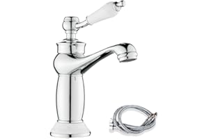 Maynosi Retro Bathroom Sink Taps, Luxury Victorian Basin Mixer Tap with Ceramic Handle, Vintage Faucet for Cloakroom, Include Flexible Tails, Brass (Chrome)