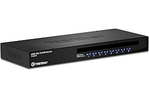 ‎TRENDNET TRENDnet TK-803R 8-Port USB/PS2 Rack Mount KVM Switch, VGA & USB Anschlüsse, unterstützt USB & PS/2, Geräteüberwachung, Auto Scan, akustische Rückmeldungen, Schwarz - schwarz