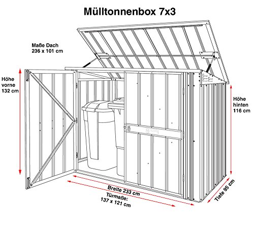 Globel Industries Metallgerätebox und Mülltonnenbox 7×3 Anthrazit // 236x101x132 cm (BxTxH) // Aufbewahrungsbox und Gartengerätebox - 5