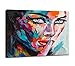 Produktbild 80 x 60 cm Bild auf Leinwand buntes Gesicht Frau 4006-SCT deutsche Marke und Lager - Die Bilder/das Wandbild/der Kunstdruck ist fertig gerahmt