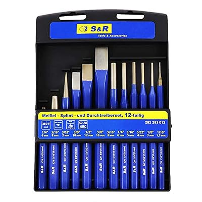 S&R Jeu de Pointeaux, Chasse Goupilles, Burins et Chasse-Clous, Pointeaux: 12 pcs en acier au chrome-vanadium, forgé et trempé