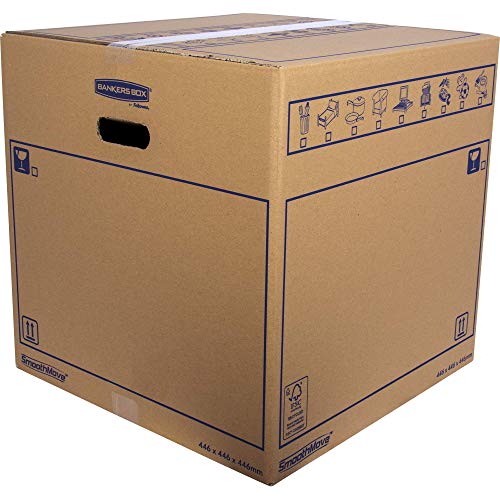 SmoothMove Heavy Duty Double Wall Cardboard Moving and Storage Boxes with Handles - 88.5 Litre, 44.5 x 44.5 x 44.5 cm (10 Pack)