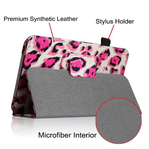 [Eckenschutz] Fintie Samsung Galaxy Tab 3 7.0 Lite T110 T111 T113 T116 Hülle Case – Slim Fit Folio Bookstyle Kunstleder Schutzhülle Cover Tasche mit Ständerfunktion für Tab 3 Lite 7.0 Zoll Tablet, Leopard Pink - 6