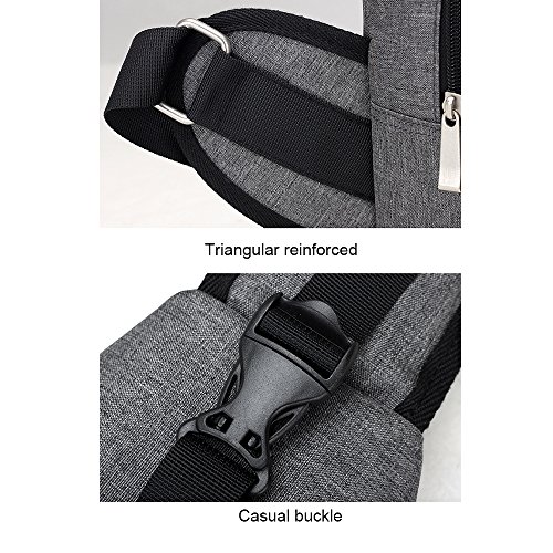 SW-Ning Sling Bag with USB Charging Port Crossbody Canvas Chest Bag for School Cycling Hiking Biking Camping Sport Travel (Light grey)
