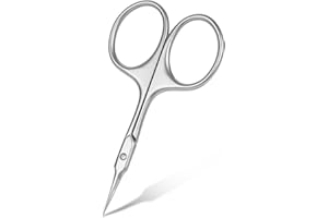 Beugo Tijeras Profesionales para Uñas, Inoxidable Tijeras para cuticulas, Curvas, Extra afiladas, Tijeras de Belleza para Uñas, Cejas, Bigote, Piel Muerta, C-Plata