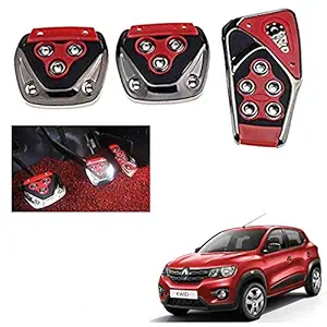 Allure Auto 3 Pcs Sports Anti-Skid Car Pedals (Manual Shift) kit Pad Covers Set (Red) for Renault Kwid