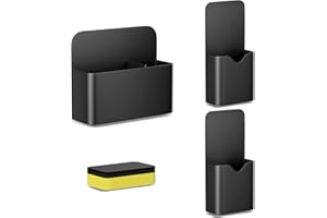 Fousenuk Pack of 3 Magnetic Pen Holder with Sponge, Marker Holder Pen Container, Pen Holder, Marker Holder for Fridge, Whiteboard, Locker (Black)