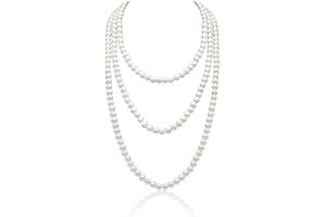 XUIGORT Imitation Pearl Necklace, White Pearl Necklace, 150 cm Long Pearl Necklace, 1920s Gatsby Costume Accessories, Long Pearl Necklace, Party, Wedding, Festival, Prom, Birthdays and Party in Vintage Style,