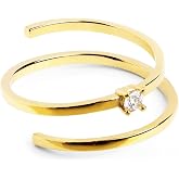 SINGULARU - Spiral Spark Ring, Adjustable, 925 Sterling Silver with 18K Gold Plated Finish, One Size Fits Most. Jewellery for