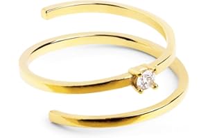 SINGULARU - Anillo Spiral Spark. Ajustable. Plata de Ley 925 con Acabado Baño de Oro de 18 Kt. Talla Unica. Joyas para Mujer