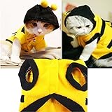 Süße Biene Design Hund Polar Fleece Stoff Kleidung Katze Kleidung Welpe Hoodie Plüsch warmen Wintermantel Kleidung Kostüm Accessoire für Hunde Haustiere mit Hut Grösse L -