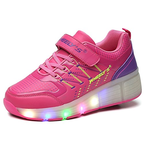 Wheely's Roller skate trainers/sneakers with automatic wheels and LED lights – Pink – UK 12 Kids - EU 31