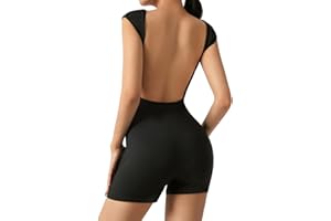 Loalirando Tutina Donna Aderente Tuta Intero Donna Sexy Tuta Manica Corta Sportiva Bodysuit Senza Schienale Tuta Sportiva Bodysuit Yoga Esercizio Pigiama Intera Jumpsuit Casual