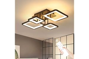 Comely Plafonnier LED Moderne, 54W Luminaire Plafonnier Dimmable avec Télécommande 3000K-6500K, Design Rectangulaire Créatif Lampe de Plafond pour Salon, Chambre, Cuisine (Noir)