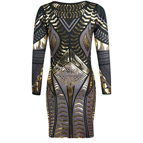 WOMENS KIM GOLD FOIL AZTEC ARROW BODYCON DRESS (STY) (12/14, BLACK)