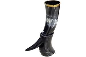 THORINSTRUMENTS (WITH DEVICE) Taza vikinga con cuerno para beber, auténtica, inspiración medieval, con soporte, rústico, vintage, decoración del hogar, regalos