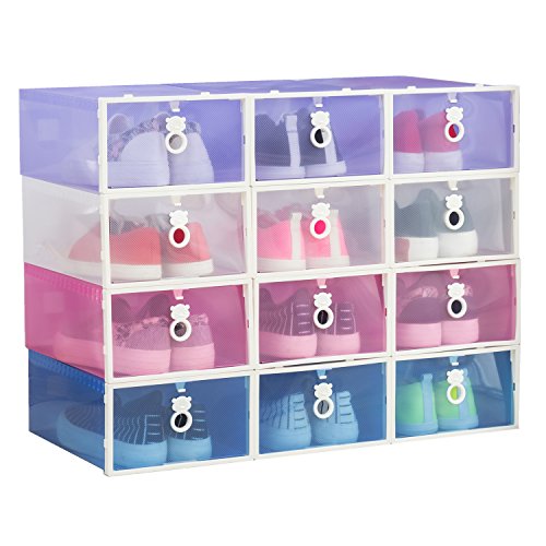 Smilun Schuhboxen Stapelbar Aufbewahrungsboxen Schuhablagen faltbar Halter Schuhregal Bärchen Gemischte 4-Stück-Set - 3