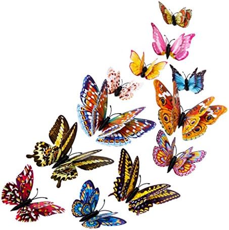 ZJENE Cute 12pcs 3D Butterfly Design Decal Art Wall Stickers Room Magnetic Home Decor (multicolor)