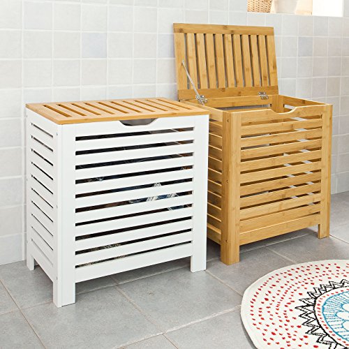 SoBuy® Wäschetruhe,Wäschekorb,Wäschebox, Wäschesammler Wäschetonne,mit Deckel, Natur, FSS48-N - 9