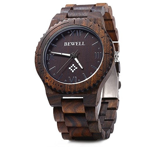 GBlife BEWELL ZS - W065A Holz Armbanduhr Herrenuhr Quarzwerk Datumsanzeige Retro Style-Ebenholzholz GBlife BEWELL ZS - W065A Holz Armbanduhr Herrenuhr Quarzwerk Datumsanzeige Retro Style-Ebenholzholz