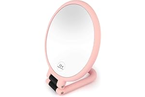 Linkstyle dwustronne lusterko powiększające, 1 x 15 x małe lusterko do makijażu ze składanym uchwytem 360°, wolnostojące, przenośne, kosmetyczne, dla dziewcząt, kobiet, mężczyzn, do golenia, różowe