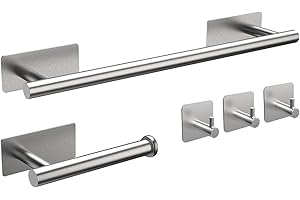 Ibergrif M34452A Set porta asciugamani da bagno, contiene porta asciugamani adesivo, porta rotolo di carta, 3 ganci per asciugamani, acciaio inossidabile, grigio