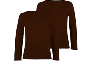 janisramone® Pack of 2 Kids T-Shirts, Unisex Plain Girls and Boys Long Sleeve T Shirt, Casual Round Neck Stretchy & Comfortable Boys Girls School Shirts