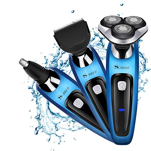 SURKER Elektrorasierer 3D Rasierer Bartschneider 3 in 1 Präzisionstrimmer, Vollständig abwaschbar Barttrimmer set Blau
