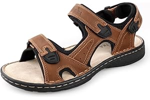 TIESTRA Mens Leather Sandal Wide Fit Walking Hiking Shoes Sports Outdoor Open Toe Sandal Comfortable Soft Summer Beach Shoes UK8-12