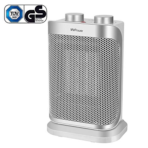 MVPower Termoventilatore Ceramico 1500W, 70 °Oscillazione, 3 Livelli di Potenza, Termostato Protezione da Ribaltamento Protezione da Surriscaldamento, Risparmio Energetico per Ufficio Bagno