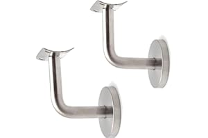 GVIVEJ Support De Main Courante, Support De Main Courante En Acier Inoxydable, Fixation De Main Courante, Pour Support Mural De Rampe En Bois Avec Rosace De Couverture (2 Pièces)