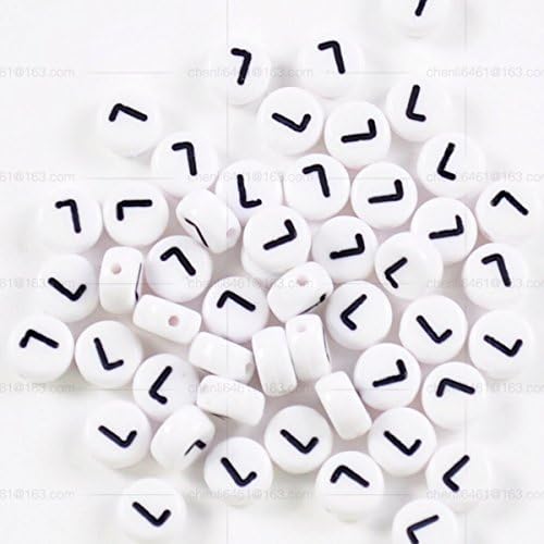 100 pcs white flat round alphabet letter beads A-Z (L)