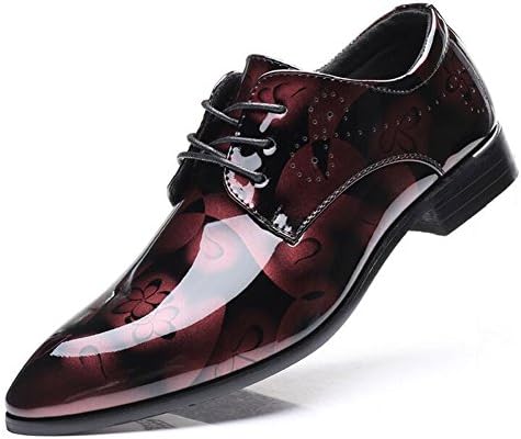 JOMNM Men's Slip On Patent Leather Lace Up Fashion Lined Classic Modern Formal Business Shoes (Red)