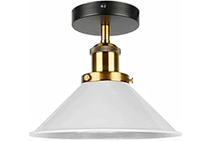 LEDSone Modern Flush Mount Metal Ceiling Lighting LED Lights, Semi Flush Light Fitting Pendant Light Lamp Chandelier Metal 22cm Cone Light Shade for Hall, Living Room, White