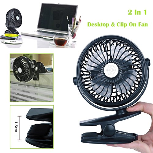 Mayoga F802 Tragbar USB Mini Klammer Fan / Handheld Aufladen Lithium-Ionen-Akku Ventilator – Geräuscharmer 360-Grad-Winkel Einstellen Luftstromsteuer (Schwarz) - 3