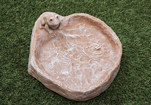 Vogeltränke mit Frosch Terrakotta, Frostsicher, Vogelbad, Stein, Garten - 2