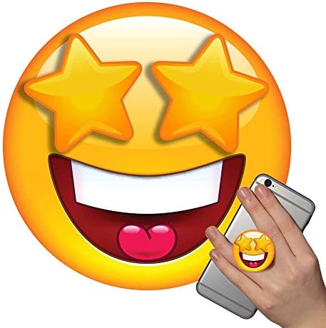 Emoji Pop Phone Socket Holder Grip Accessory Expanding Stand Mount Bracket for iPhone Mobile iPod iPad Samsung Galaxy Tablet Android Smartphone Prime for Girls for Boys White Black Rose Gold Marble Fun (Grinning Face With Star Eyes)